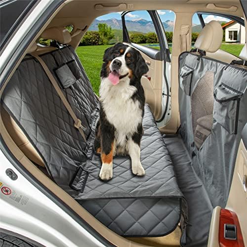 YEENIS Car Dogs All Covered Back Seat Cover with Mesh Window, Bench and Hammock Combination Detachable Pet Seat Cover Suitable for Most Vehicles (Grey, Standard)