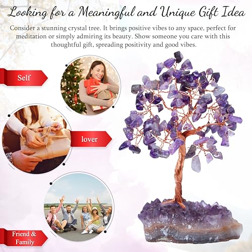 Image of Crocon Amethyst Crystals Tree with Cluster Base Tree of Life, Birthday | Gifts for Women, Men Decor for Shelf, Sister Gift, Birthday Gifts for Mom, Cute Home Office Decor Purple Housewarming Present