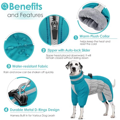 AOFITEE Winteroverall für Hunde - Wasserdichter Hundemantel für Große Hunde mit Beinen, Winter Warmer Hundejacke mit Geschirr Gefütterter Hundeoverall, Wintermantel Hund für Französische Bulldogge, L