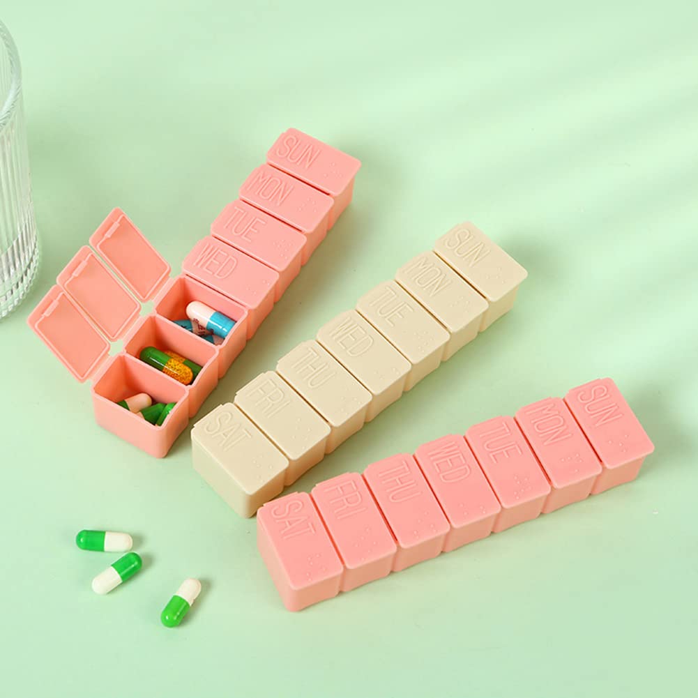 Tablettenbox, 3 Stück, 7-Tage-Pillendosen, 7 Fächer, leicht zu öffnen, Medikamentenspender, Nahrungsergänzungsmittel und Medikamente(Beige)