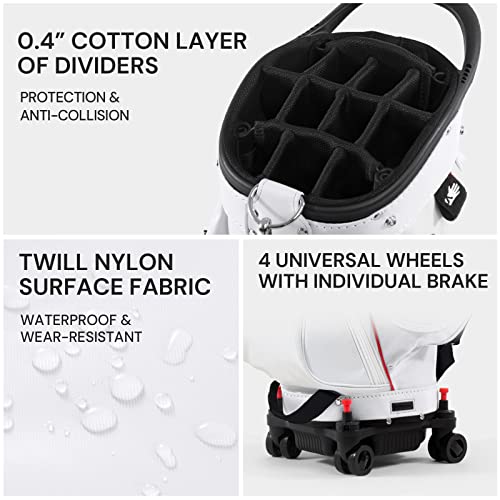Sunsgrove Golf Cart Bags With Wheels 11 Dividers Top Rolling Golf Clubs Organizer Travel Golf Bags Lightweight For Men Women, Easy To Carry (White) #TOP3