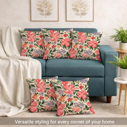 Image of STITCHNEST 'Little Meadow Series' Cushion Cover | Set of 5 | Floral Cushion Cover 16 inch x 16 inch