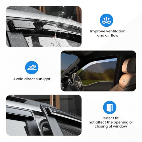 Image of Explorer Rain Guard - Window Visors for Ford Explorer 2011-2019, Tape-On Side Window Rain Guards for Explorer, 4PCS, Black, Car Accessories