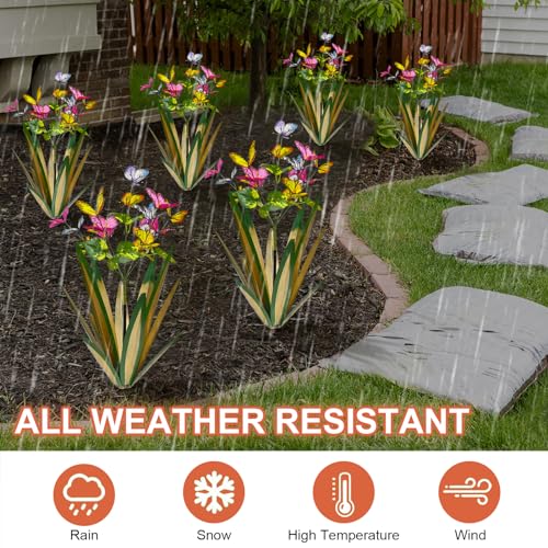 Image of TOMBABY Garden Outdoor Butterfly Enlarge Thickened Wind Resistant Metal Agave Garden Art Metal Plant Country Sculpture Statue Decorations Ornaments Artificial Waterproof Butterflies(Light Green 2pcs)