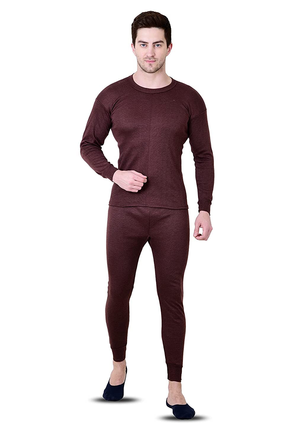 Men's Cotton Thermal Set Fleece Winter Body Warmer/Thermal Top Pajama and Bottom Suit/Combo Set (Men,S-90, Brown-)-image-9