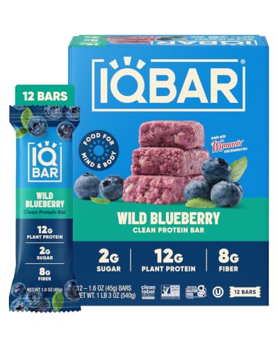 IQBAR Clean High Protein Bars, Low Sugar Snack, Wild Blueberry 12ct