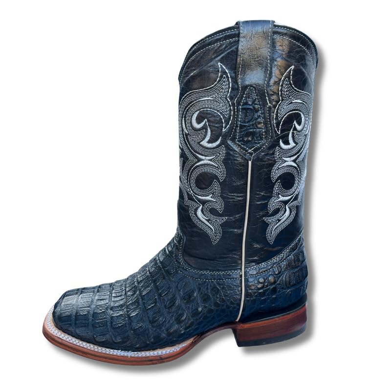 Image of Men's Alex Exotic Caiman Python Western Cowboy Boots Square Toe Pull On Tall Shaft bota de vaquero para hombre