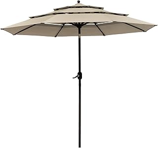 HZH Guarda-chuva de terraço de 3 camadas Guarda-chuva de terraço de praia Guarda-sol de proteção ao ar livre com inclinação Poste de alumínio Terraço Gramado Jardim Quintal Piscina Praia