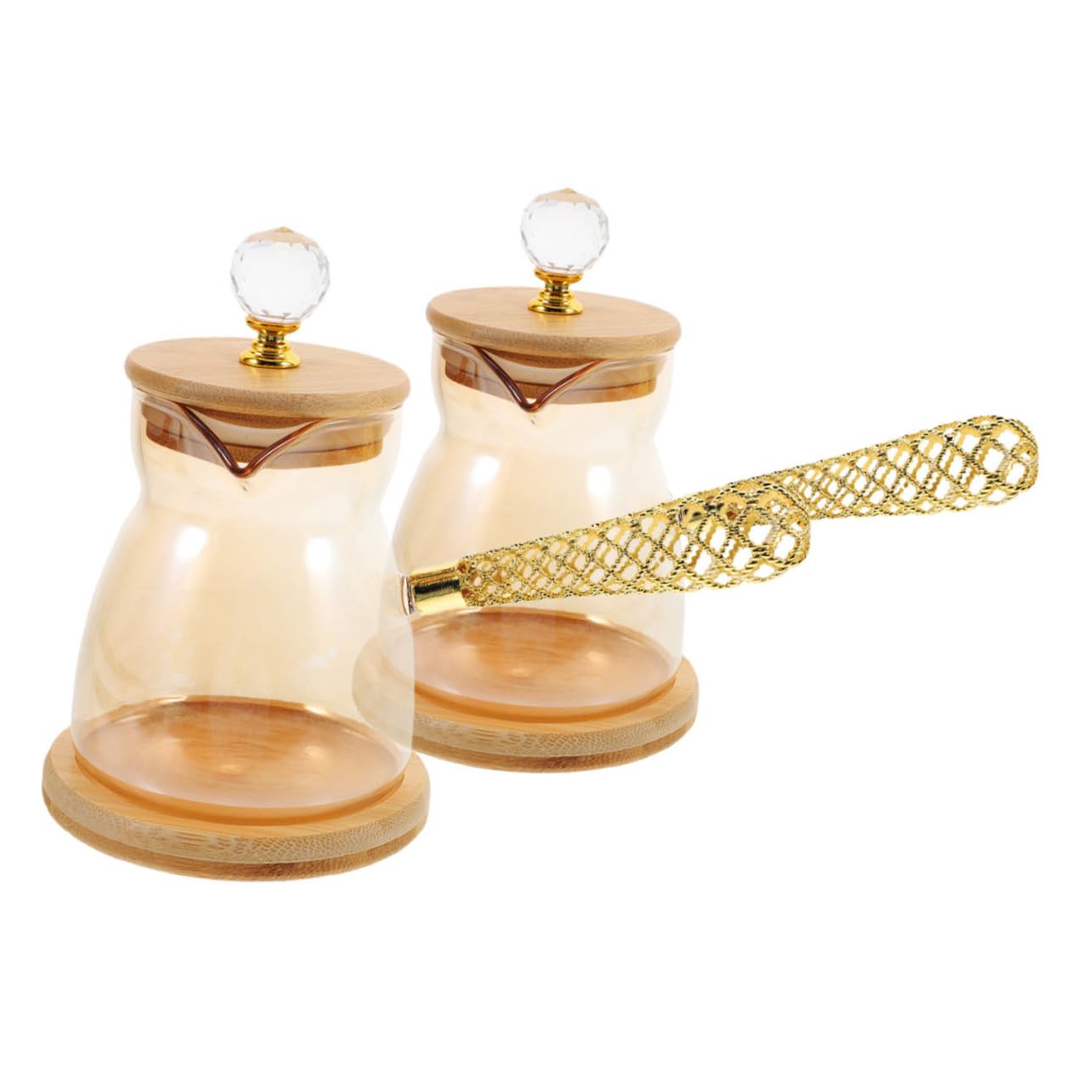 Mikinona 2pcs Turkish Coffee Pot Elegant Glass Tea Maker with Heat Insulated Side Handle for Brewing Espresso and Melting Butter Capacity for Home Kitchen