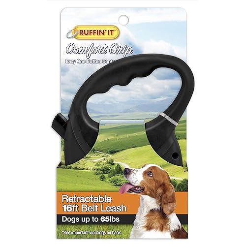 Ruffin' It Comfort Grip Retractable Leash, 16' Belt, for Dogsup to 65Lbs