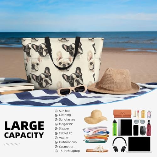 Large Beach Bags for Women Sandproof - Cute French Bulldog 1 Print Summer Work Travel Tote Bags with Zipper4