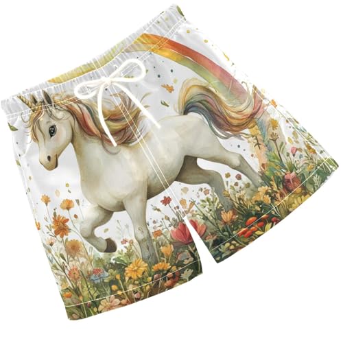 Pigsaly Boys Swim Trunks Unicorn Flowers Boys Board Shorts Swimsuit Swimwear Summer Bathing Suit 3T