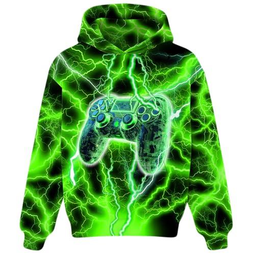 OOTBIN Boys Girls Hoodies Game Green 3D Graphic Hoodie Cool Pullover Sweatshirt with Pocket for Kids X-Small 6-8 Years