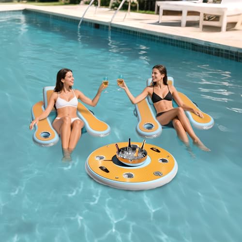 FLOAYANT Inflatable Floating Set (2 Floating Chair + 1 Floating Bar), Pool Lounger Float Set for Lakes, Pools, Boats