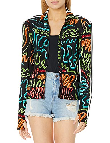 Norma Kamali Women's Track Jacket, Multi SQUIG/Off Strip, XX-Small/32