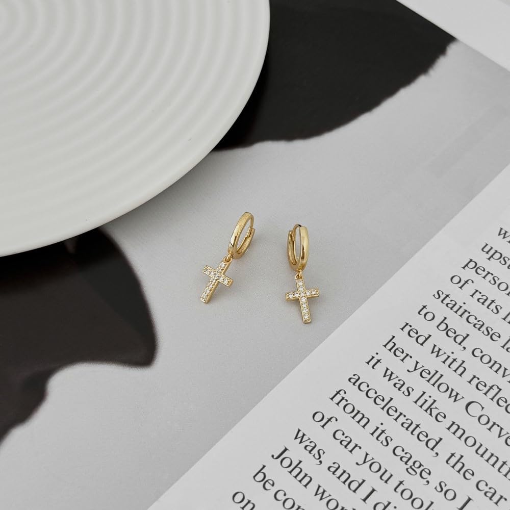 Croce orecchini in argento 925 pendente zirconi Elegante stile di personalità Regali da indossare tutti i giorni per lei