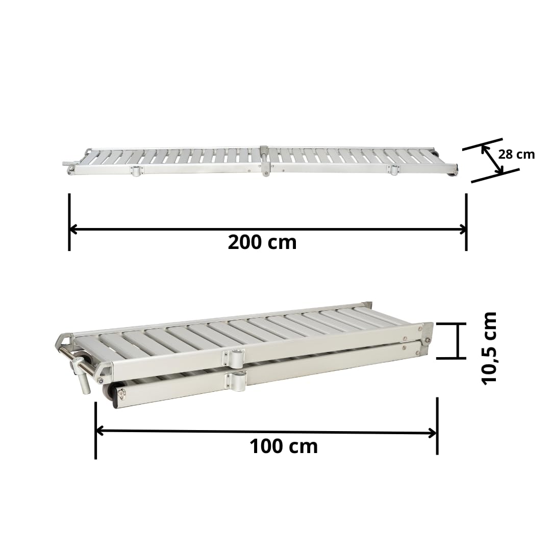 Pasarela de Aluminio para Barco Plegable en Dos tramos, 2 Metros de Longitud, con Ruedas.
