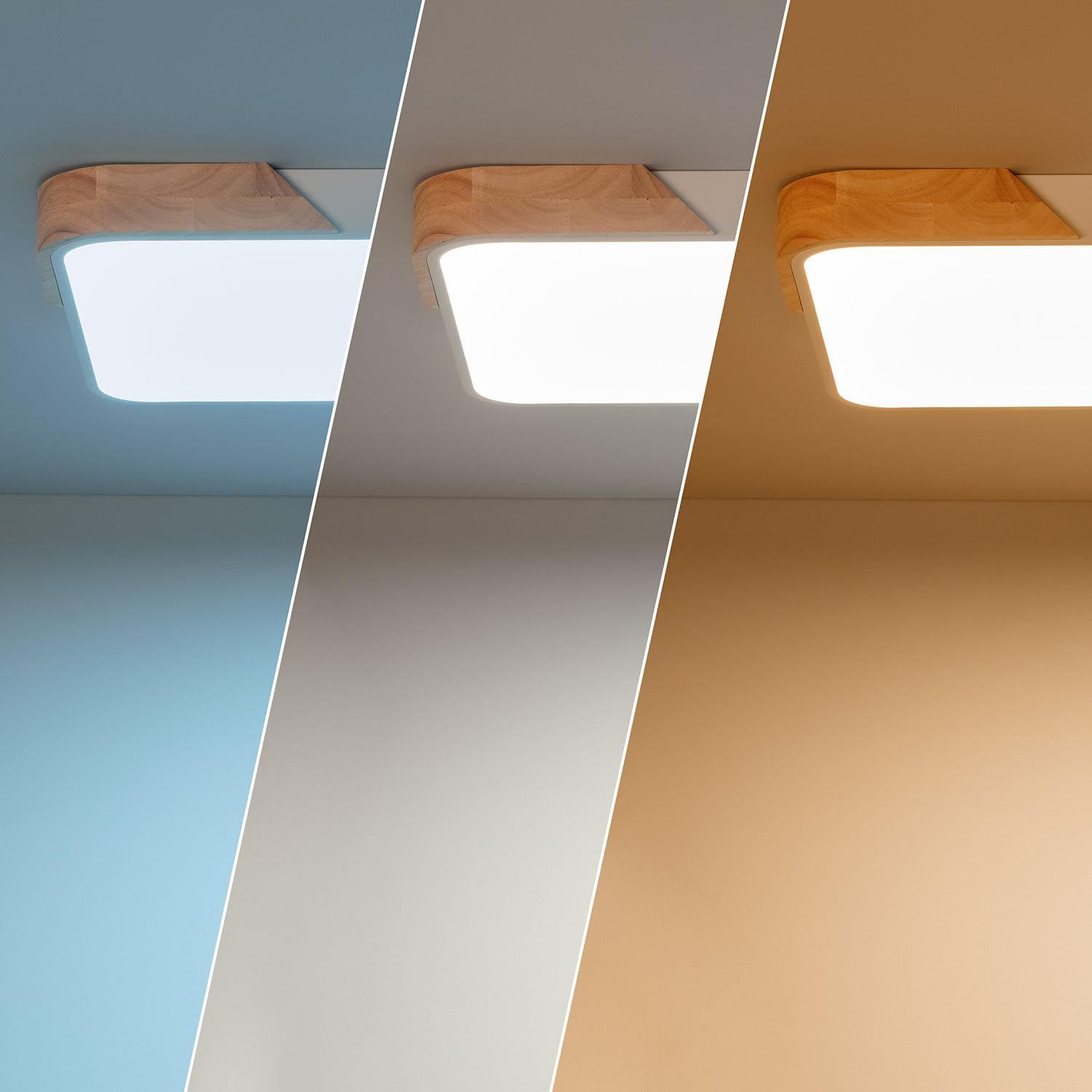 LEDKIA LIGHTING - Plafonnier LED Rectangulaire CCT Sélectionnable | 30W Éclairage Efficace | 2400 lm Instantané | Normes CE & RoHS | Bois et Métal, Blanc, 50x625x425 mm