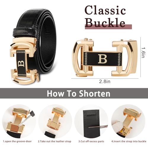 Image of Aurolran Men&Womens Leather Dress Belt Business Automatic Buckle Belt Color-Black Silver Gold