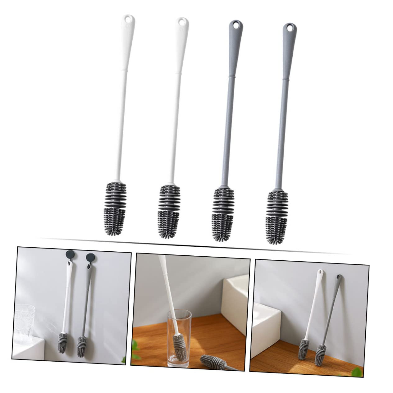 Baluue 2 Set Di Pulizia Per Bottiglie Di Cibo Detergente Per Bicchieri Di Manico in Setole in Silicone Pulizia Per La Famiglia Facile Da Riporre 4 Pezzi * 2