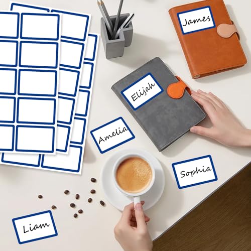 Image of 400 Pcs Blue Name Tags Sticker, 3.5 inchx2.25 inch Blank Name Tags with Blue Border, Plain Name Labels Adhesive Identification Name Badges for School, Office, Meeting, Family Parties, Mailing
