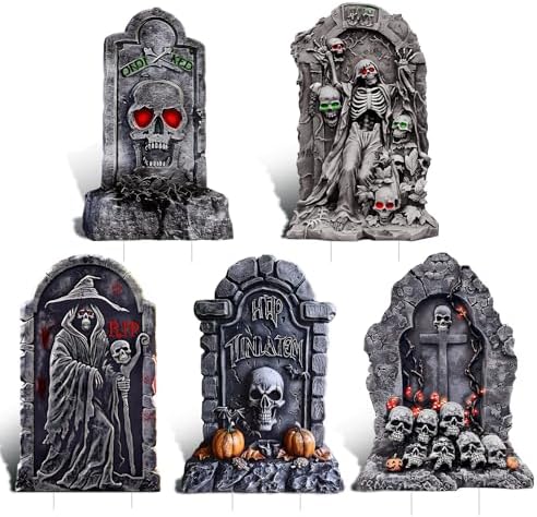 51w3sG1fg8L._AC_ Halloween Outdoor Decorations 25 Inch 5 Pack Halloween Cemetery Tombstones Yard Signs with 10 Metal Stakes Large Realistic Scary Skeleton Crack Gravestones Yard Lawn Outdoor for Kids