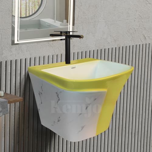Image of Wall Mounted Wash Basin for Bathroom | Wall Hung Wash Basin /Sink (15.35 x 16.14 x 13 Inch, SFKOP - 217)