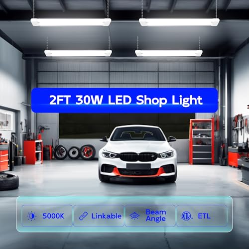 hykolity 4 Pack Linkable LED Shop Light for Garage, 2FT 30W Utility Light Fixture, 3500lm, 5000K Daylight Linkable Shop Lights with Power Cord, Hanging or Flush Mount, White - ETL - Image 3