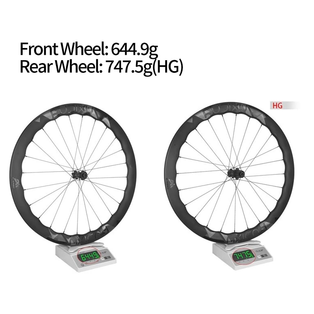 Ruote in Carbonio Ultraleggera 700C Freni A Disco Cerchi da Bici da Corsa da 5045mm, Perno Passante, Ruote Tubeless Ready, Cuscinetti Sigillati, Cricchetto da 54T(HG)