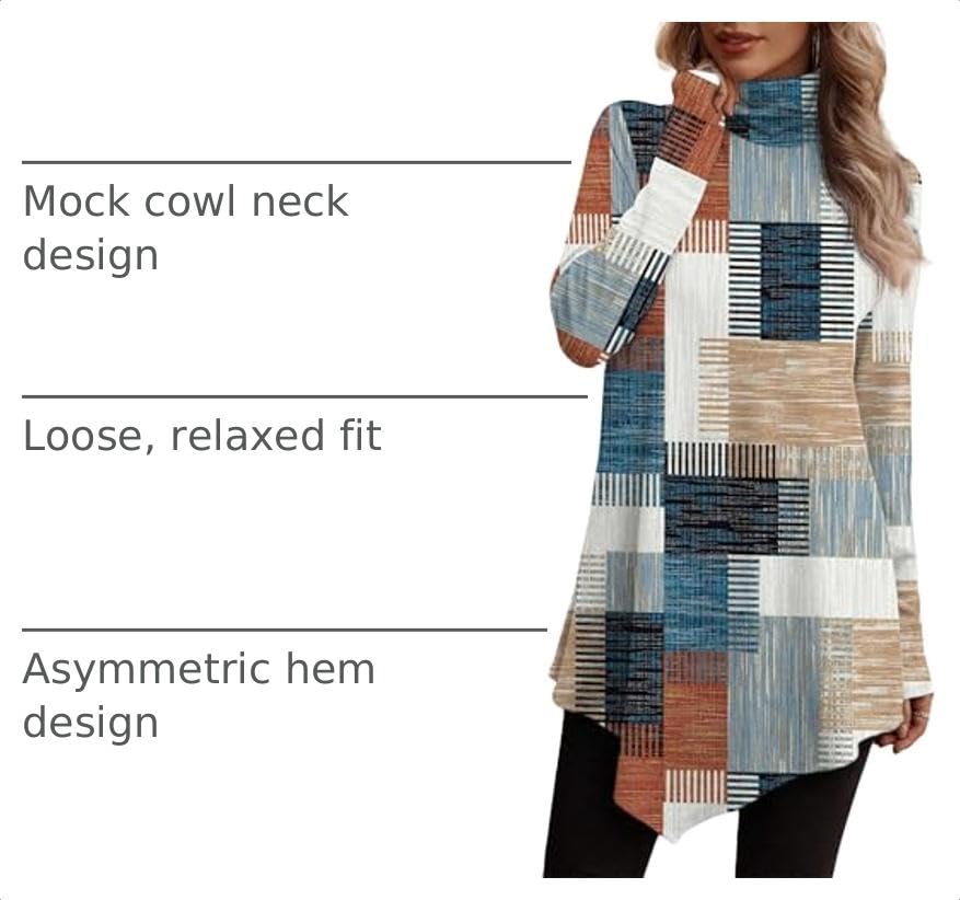 Image of JUSTFASHIONNOW Turtle Neck Shirts for Women Long Sleeve Fall Tunic Tops