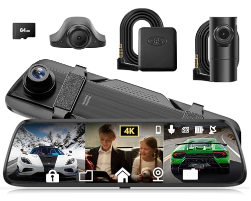 12' Mirror Dash Cam 4K Rear View Mirror Camera Smart Full Touch Screen, Front Rear and Interior...
