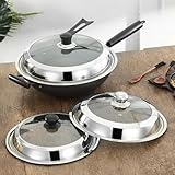 Edelstahl-Topfabdeckung mit Glasdeckel für Woks und Pfannen, passend für 30–42 cm, stehendes Design, hitzebeständiger Kochgeschirrdeckel für großen Eisenwok (38 cm)