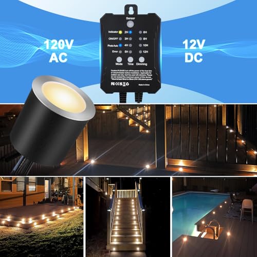 Image of SMY Lighting Dimmable LED Deck Lights with Timer and Photocell Sensor and Protecting Shell φ32mm,40Pack Outdoor LED Smart Deck Lighting IP68 Waterproof for Garden,Yard Stair, Patio, Floor Decoration