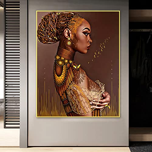 Peinture sur toile femme noire et abeilles 60x80cm sans cadre pour salon