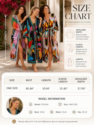 Image of Women's Kimono Cover Up Long Beach Dress Swimsuit Cover Ups Colorful Cardigan Lightweight Robe for Swimwear