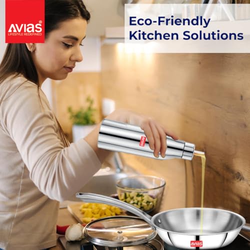 Image of AVIAS Ezee Stainless Steel 1 Litres Easy Flow Stainless Steel Oil Dispenser Bottle with Cap | Air-Tight Spill-Proof | Food Grade Pourer Drizzler 1000ml Oil Can Container1000ml