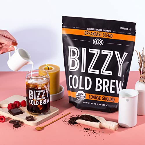 Bizzy Organic Cold Brew Coffee | Breakfast Blend | Coarse Ground Coffee | Micro Sifted | Specialty Grade | 100% Arabica | 2 Lb #TOP6