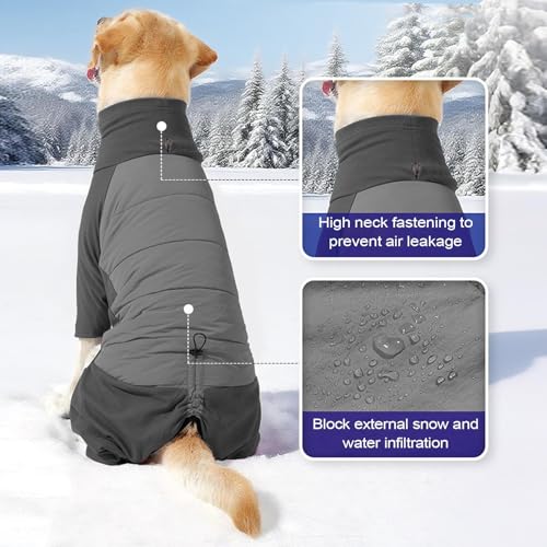 Allgemeiner Hunde-Fleecemantel mit Beinen, Hundemantel, Fleece, wasserdicht, mit gestepptem Rücken und hochelastischem Kragen, Winter-Hundejacke, verstellbarer Ganzkörper-Einteiler mit Geschirrloch