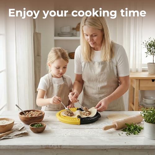 Image of Tortilla Sealer with Detachable Molds (6 inch, 8 inch, 10 inch) | 3-in-1 Crimper for Homemade Quesadillas, Tacos, Calzones and Burritos- Dishwasher Safe, BPA-Free Kitchen Tool(Black Yellow)