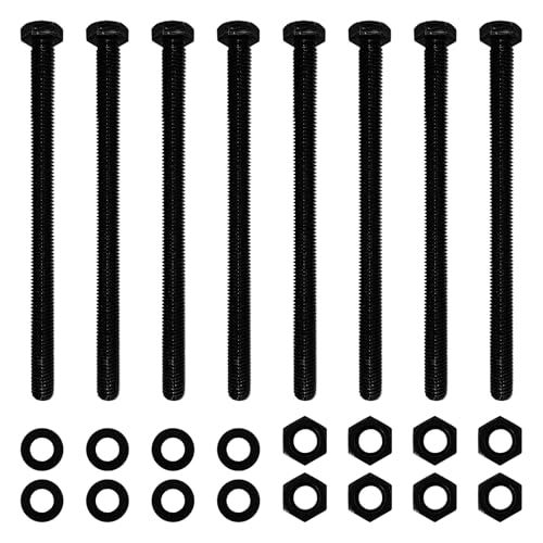 Image of 24Pcs (8 Sets) M10 x 150mm Hex Head Screw Bolt with Nuts Flat Washers, M10-1.5, 6 inches Long Hex Bolts Screws, Carbon Steel Grade 8.8, Machine Full Thread Hexagon Head Bolts, Black Oxide Finish