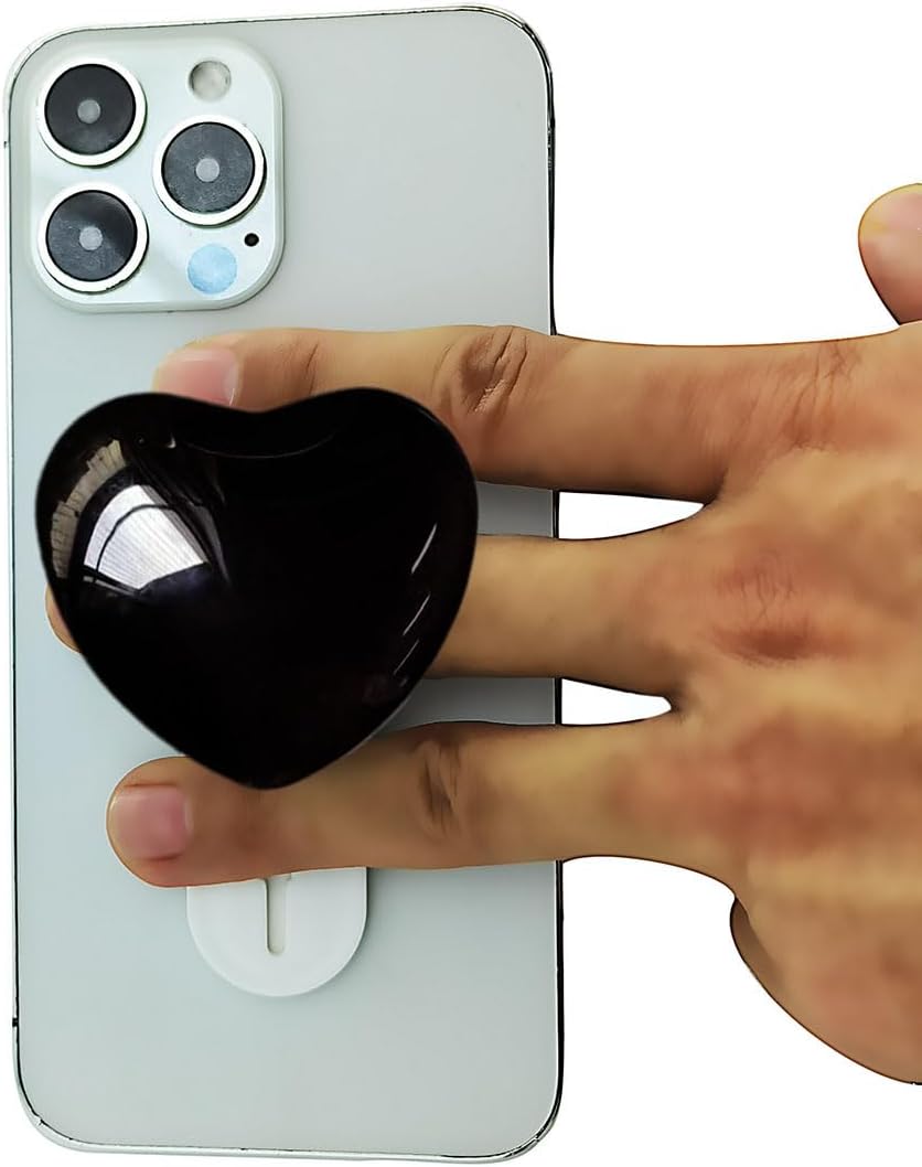 Cute Black Heart Phone Grip for Back of Phone – Phone Loops for iPhone 17 16 15 14 13 Pro Max, Finger Strap for Kindle/Table/iPad, Phone Holder & Stand for Hand, Cell Phone Strap Grip Holder image 2