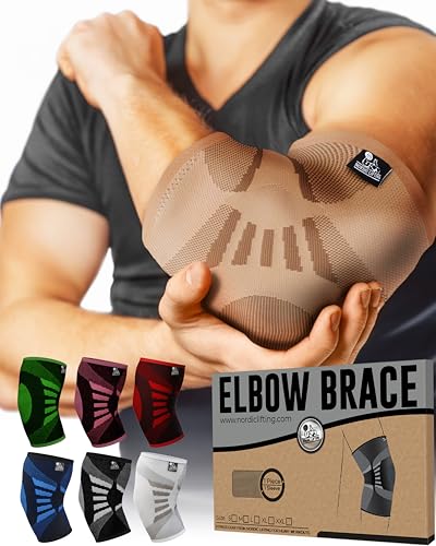 Nordic Lifting Coderas de compresión (1 unidad) para hombres y mujeres, soporte para alivio del dolor, tendinitis, codo de golfista y tenista, soporte de levantamiento de pesas para entrenamiento