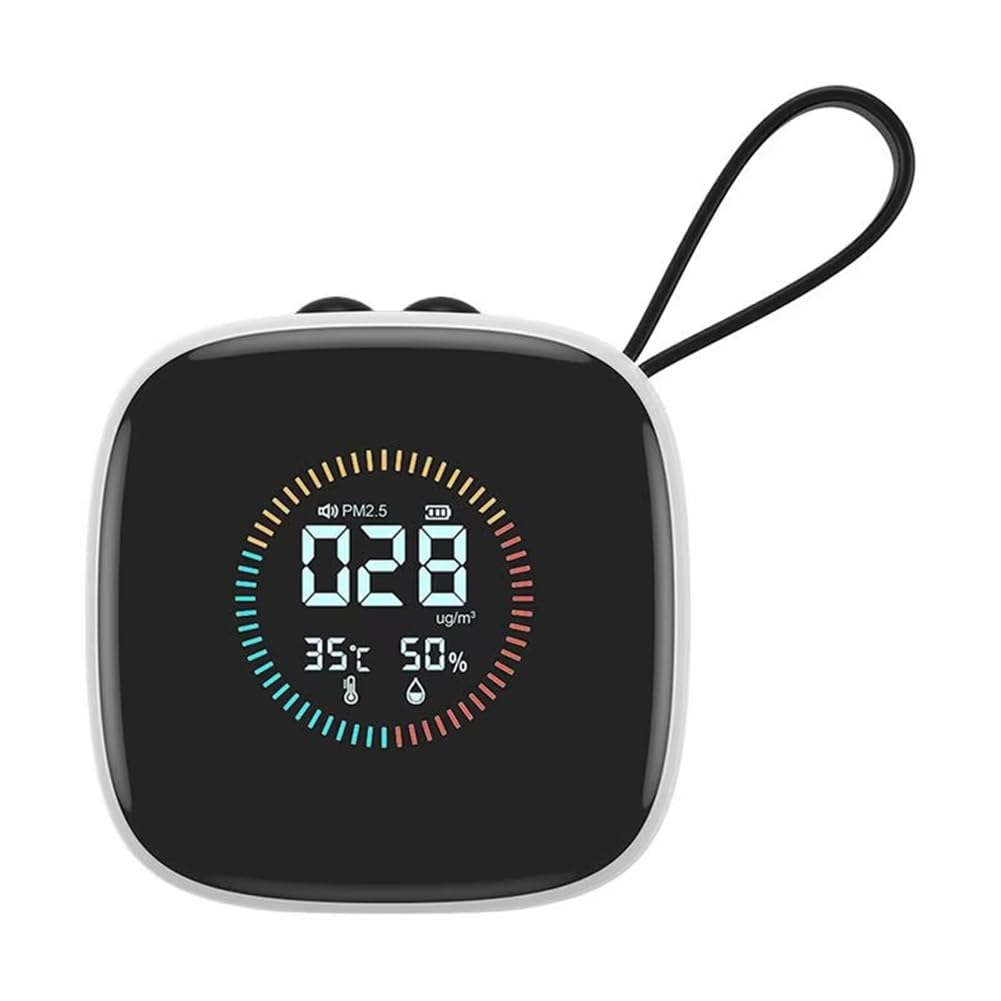 Littimoon Pm2.5 Detector Small LED Display with Strap Air Quality Monitor Multipurpose Home Humidity Tester for Bedrooms Living