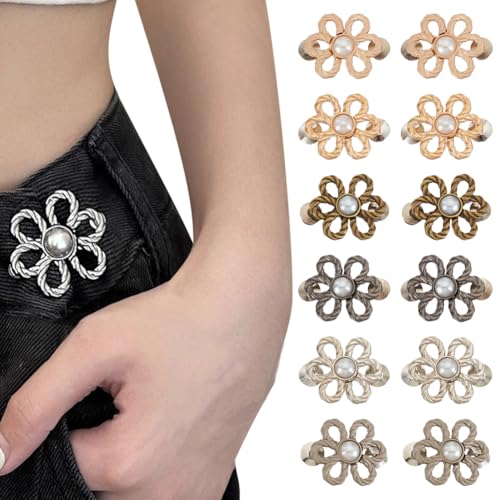 GOMAKERER 24 Sets Flower Jeans Button Pant Waist Tightener