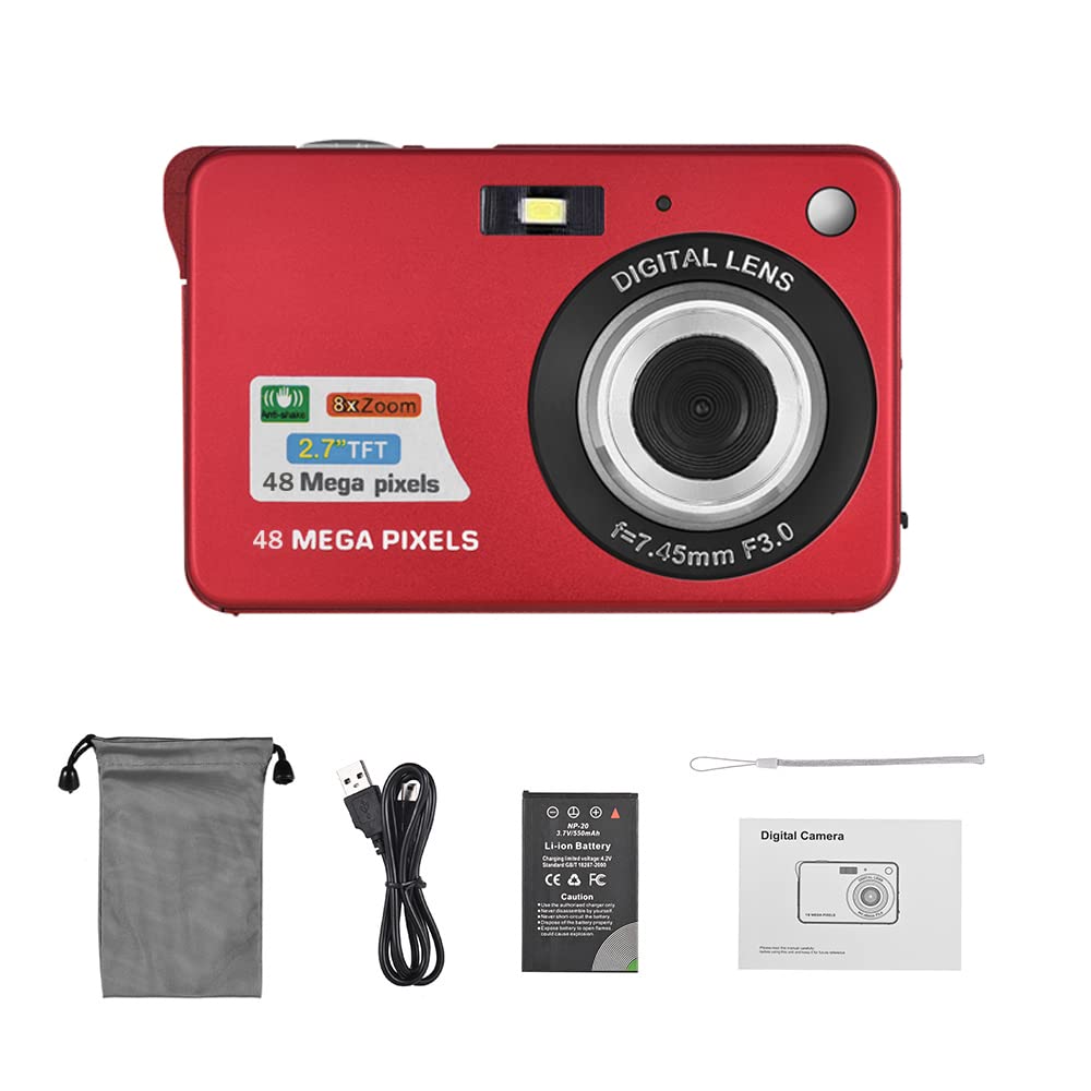 Andoer Compactas Cámaras Digitales, 1080P 48MP Camara Fotos Digital Zoom 8X Pantalla LCD de 2.7" con bolsa de transporte Correa de muñeca para Principiantes, Niño, Adulto, plata