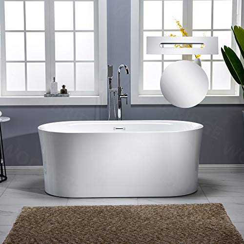 WOODBRIDGE 59' Air Bubble Acrylic Freestanding Bathtub Contemporary Soaking Tub, White Acrylic wirh...