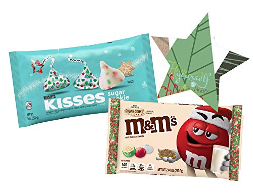 Sugar Cookie Christmas Holiday Candy | Limited Edition Hershey's Kisses + M&M Treats |Individually Wrapped White Chocolate Creme Flavored Candies for Snacks | Traditional Xmas Card | 3 Pack Bundle Set