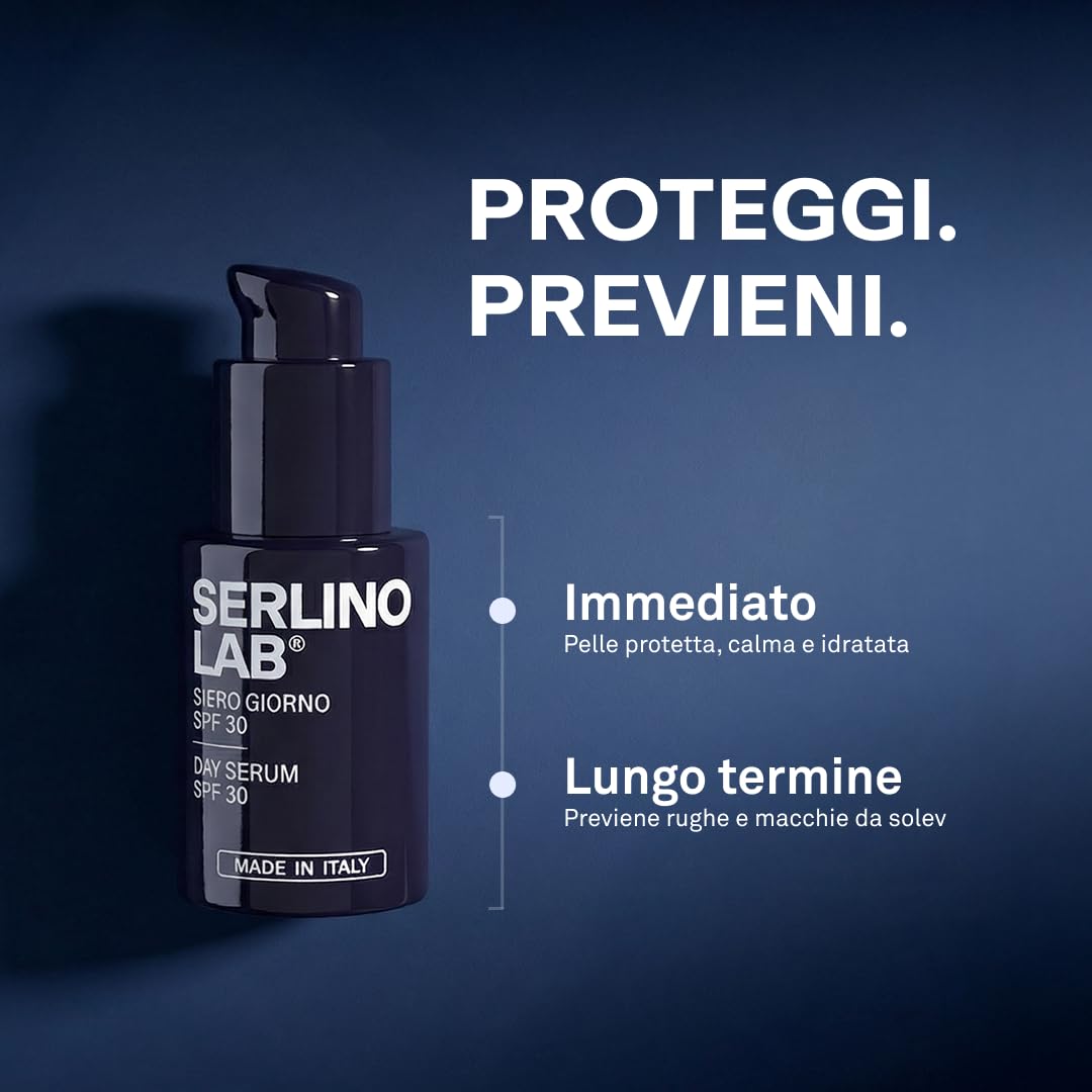 SERLINO LAB Siero Giorno Uomo 3-in-1 SPF30 Idratante Viso Dopo Barba Protezione Solare Anti-Invecchiamento