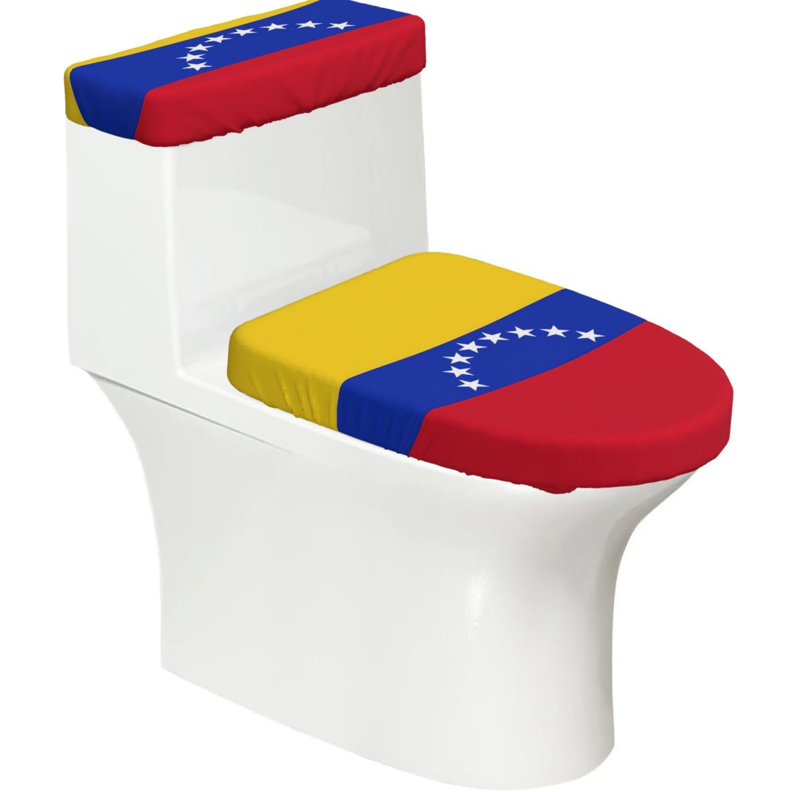 Flag Of Venezuela Print Cozy Toilet Seat Warmer Cover Set Stretch Tank Lid Cover Bathroom Essentials For Most Toilets