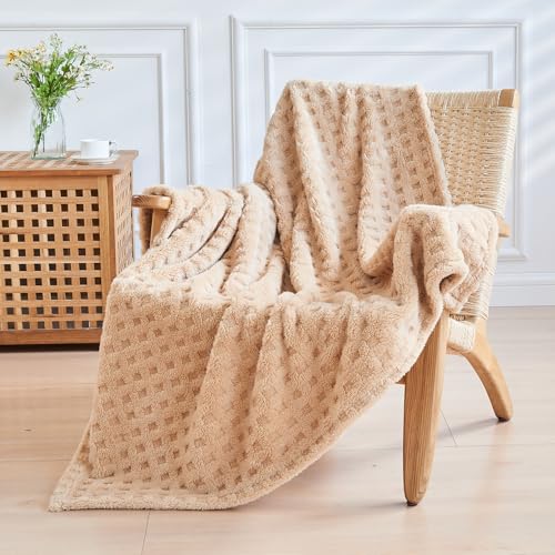 Wajade Kuscheldecke Flauschig Kunstfelldecke Decke Sofa Waffel Sofaüberwurf warm Sofadecke Comfort Couchdecke weiche Wohndecke für Couch und Bett 127 x 178 cm Linen